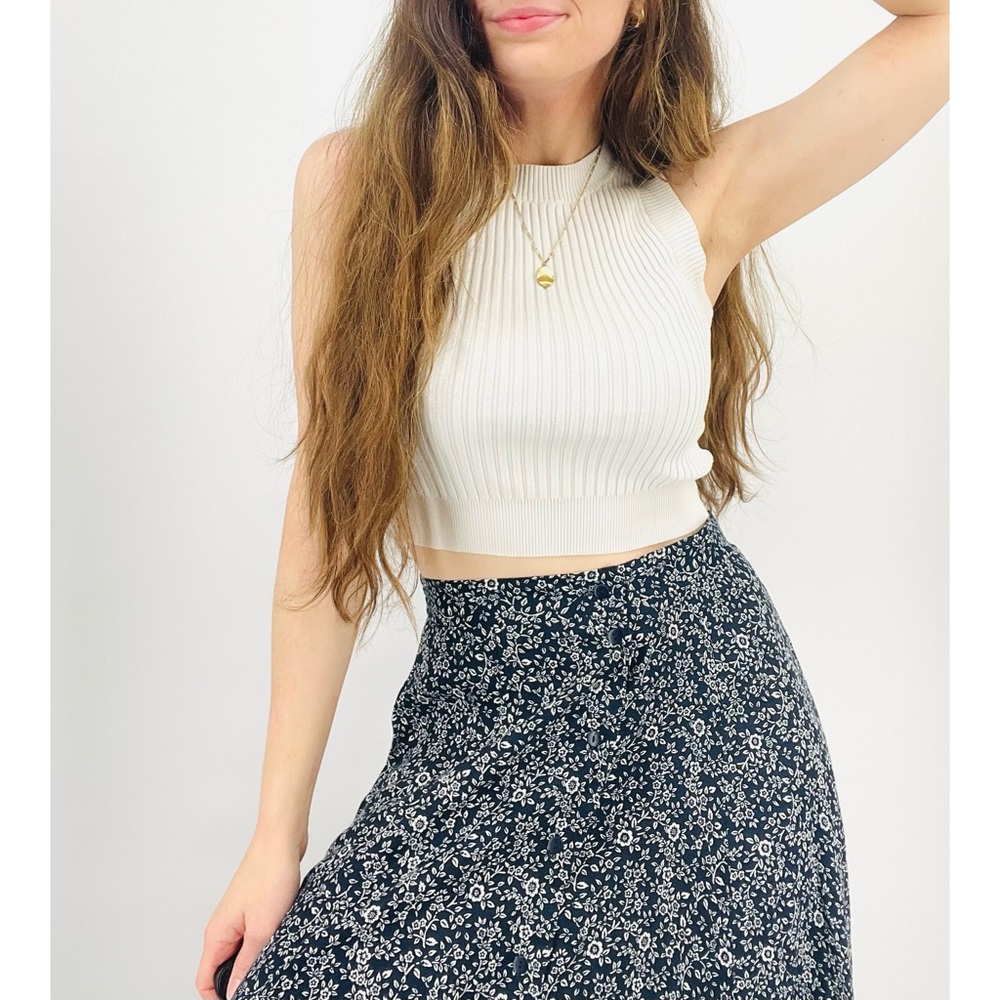 Vintage Black and White Floral Maxi Skirt